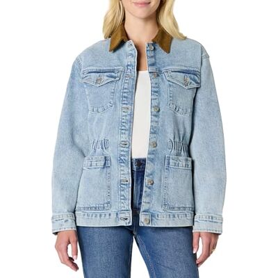 Amazon Damen Regular-Fit Jeansjacke Denim Sneaker-Jacke mit Enganliegender Taille, Helles Eis, M Amazon Damen Regular-Fit Jeansjacke Denim Sneaker-Jacke mit Enganliegender Taille, Helles Eis, M