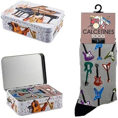 DRW Geschenkset Socken mit E-Gitarren, Grau, Metalldose, Einheitsgröße, Medidas: Talla unica DRW Geschenkset Socken mit E-Gitarren, Grau, Metalldose, Einheitsgröße, Medidas: Talla unica