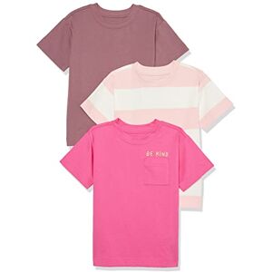 Amazon Unisex Kinder Modernes Kurzarm-T-Shirt, 3er-Pack, Rosa Textaufdruck/Staubrosé/Weiß Rugby-streifen, 5 Jahre Amazon Unisex Kinder Modernes Kurzarm-T-Shirt, 3er-Pack, Rosa Textaufdruck/Staubrosé/Weiß Rugby-streifen, 5 Jahre