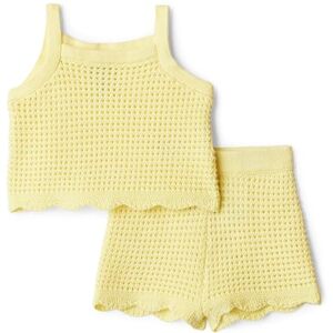 Amazon x Sofia Grainge Mädchen Tanktop- und Shorts-Set aus gehäkelter Baumwolle, „Mommy and Me“-Kollektion, Hellgelb, S Amazon x Sofia Grainge Mädchen Tanktop- und Shorts-Set aus gehäkelter Baumwolle, „Mommy and Me“-Kollektion, Hellgelb, S