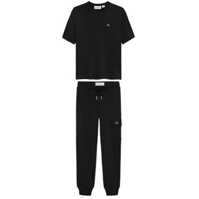 Calvin Jungen Set Terry T-Shirt und Hose, Schwarz (Ck Black), 16 Jahre Calvin Jungen Set Terry T-Shirt und Hose, Schwarz (Ck Black), 16 Jahre