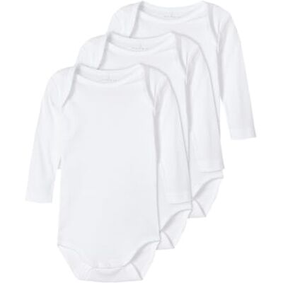 NAME IT Unisex Nbnbody 3P Ls Solid Noos, Bright White, Numeric_80 NAME IT Unisex Nbnbody 3P Ls Solid Noos, Bright White, Numeric_80