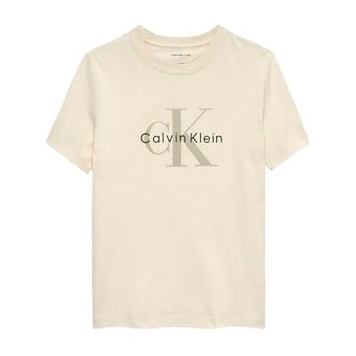Calvin Kinder Unisex T-Shirt Kurzarm Monogram mit großem Logo, Weiß (Whitecap Gray), 6 Jahre Calvin Kinder Unisex T-Shirt Kurzarm Monogram mit großem Logo, Weiß (Whitecap Gray), 6 Jahre