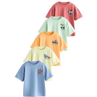 NEXT Jungen T-Shirt mit Kleiner Grafik und kurzen Ärmeln, 5er-Pack NEXT Jungen T-Shirt mit Kleiner Grafik und kurzen Ärmeln, 5er-Pack