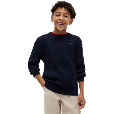 Tommy Hilfiger Jungen Pullover Cotton Cable mit Rundhalsausschnitt, Blau (Dark Blue), 14 Jahre Tommy Hilfiger Jungen Pullover Cotton Cable mit Rundhalsausschnitt, Blau (Dark Blue), 14 Jahre