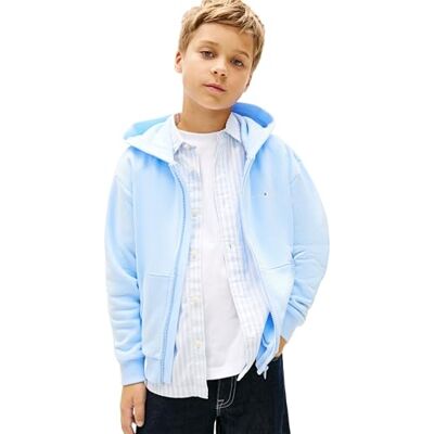Tommy Hilfiger Kinder Unisex Hoodie mit Reißverschluss Mini Corp und Rippstrick-Saum, Blau (Sweet Blue), 12 Jahre Tommy Hilfiger Kinder Unisex Hoodie mit Reißverschluss Mini Corp und Rippstrick-Saum, Blau (Sweet Blue), 12 Jahre