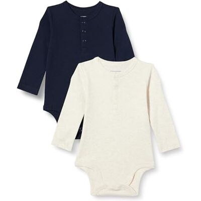 Amazon Unisex Babies' Henley Bodys mit langen Ärmeln, 2er-Pack, Haferbeige Meliert/Marineblau, 6-9 Monate Amazon Unisex Babies' Henley Bodys mit langen Ärmeln, 2er-Pack, Haferbeige Meliert/Marineblau, 6-9 Monate