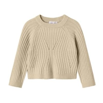 NAME IT Mädchen Nmfrikine Ls Short Knit Pullover P, Doeskin, 98 EU NAME IT Mädchen Nmfrikine Ls Short Knit Pullover P, Doeskin, 98 EU