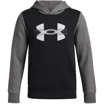 Under Armour Jungen Rival Fleece Colorblock Graphic Hoodie (Big Kids) Kapuzen-Sweatshirt, Schwarz/Castlerock Light Heather/Weiß, 140-150 Under Armour Jungen Rival Fleece Colorblock Graphic Hoodie (Big Kids) Kapuzen-Sweatshirt, Schwarz/Castlerock Light Heather/Weiß, 140-150