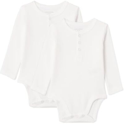 Amazon Unisex Babies' Henley Bodys mit langen Ärmeln, 2er-Pack, Weiß, 3-6 Monate Amazon Unisex Babies' Henley Bodys mit langen Ärmeln, 2er-Pack, Weiß, 3-6 Monate