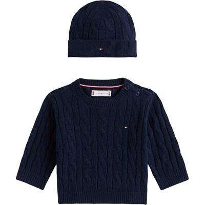 Tommy Hilfiger Baby Set Pullover und Mütze, Blau (Dark Night Navy), 74 Tommy Hilfiger Baby Set Pullover und Mütze, Blau (Dark Night Navy), 74