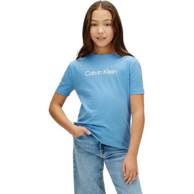 Calvin Kinder Unisex T-Shirt Kurzarm Logo mit Rundhalsausschnitt, Blau (Provence 16-4032 TCX), 10 Jahre Calvin Kinder Unisex T-Shirt Kurzarm Logo mit Rundhalsausschnitt, Blau (Provence 16-4032 TCX), 10 Jahre