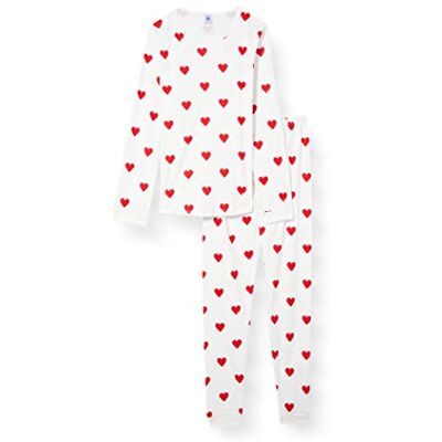 Petit Bateau Mädchen Pyjama, Weiss Marshmallow / Rot Terkuit, 14 Jahre Petit Bateau Mädchen Pyjama, Weiss Marshmallow / Rot Terkuit, 14 Jahre