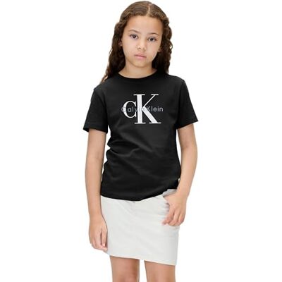 Calvin Kinder Unisex T-Shirt Kurzarm Monogram mit großem Logo, Schwarz (Ck Black), 16 Jahre Calvin Kinder Unisex T-Shirt Kurzarm Monogram mit großem Logo, Schwarz (Ck Black), 16 Jahre