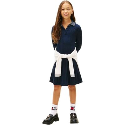 Tommy Hilfiger Mädchen Pullover-Kleid Mini Cable Sweater Dress Polokragen, Blau (Dark Night Navy), 14 Jahre Tommy Hilfiger Mädchen Pullover-Kleid Mini Cable Sweater Dress Polokragen, Blau (Dark Night Navy), 14 Jahre