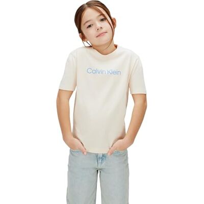 Calvin Kinder Unisex T-Shirt Kurzarm Logo mit Rundhalsausschnitt, Elfenbein (Pearl 12-1304 TCX), 10 Jahre Calvin Kinder Unisex T-Shirt Kurzarm Logo mit Rundhalsausschnitt, Elfenbein (Pearl 12-1304 TCX), 10 Jahre