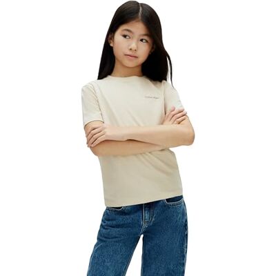 Calvin Kinder Unisex T-Shirt Kurzarm Chest Logo mit Rundhalsausschnitt, Beige (Oatmeal 13-0401 TCX), 12 Jahre Calvin Kinder Unisex T-Shirt Kurzarm Chest Logo mit Rundhalsausschnitt, Beige (Oatmeal 13-0401 TCX), 12 Jahre