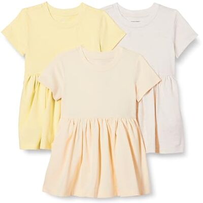 Amazon Mädchen Fit-And-Flare-Kurzarm-T-Shirt-Kleid Aus Baumwolljersey, 3er Pack, Beige/Haferbeige Meliert/Pastellgelb, 6-7 Jahre Amazon Mädchen Fit-And-Flare-Kurzarm-T-Shirt-Kleid Aus Baumwolljersey, 3er Pack, Beige/Haferbeige Meliert/Pastellgelb, 6-7 Jahre