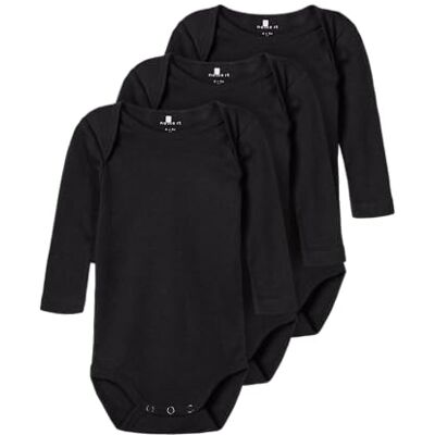NAME IT Unisex Nbnbody 3P Ls Solid Noos, Black, Numeric_56 NAME IT Unisex Nbnbody 3P Ls Solid Noos, Black, Numeric_56