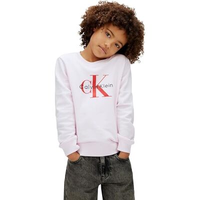 Calvin Kinder Unisex Sweatshirt Monogram Terry mit Rundhalsausschnitt, Rosa (Pearly Pink), 14 Jahre Calvin Kinder Unisex Sweatshirt Monogram Terry mit Rundhalsausschnitt, Rosa (Pearly Pink), 14 Jahre