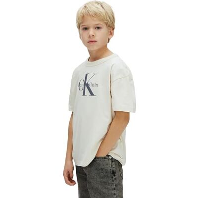 Calvin Jungen T-Shirt Kurzarm Light Monologo mit Logo, Weiß (Whitecap Gray), 8 Jahre Calvin Jungen T-Shirt Kurzarm Light Monologo mit Logo, Weiß (Whitecap Gray), 8 Jahre