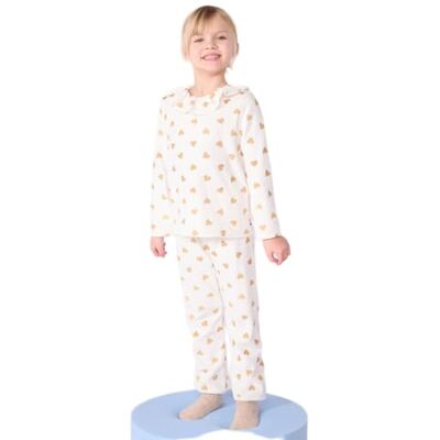 Petit Bateau Pe Bateau Schlafanzug für Kinder, Velours, Bedruckt mit goldenen Herzen, Milk/Gold, 12 Jahre Petit Bateau Pe Bateau Schlafanzug für Kinder, Velours, Bedruckt mit goldenen Herzen, Milk/Gold, 12 Jahre