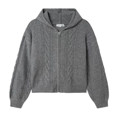 NAME IT Mädchen Nkfodyssea Sh Ls Knit Card Wh, Grey Melange, 146/152 cm NAME IT Mädchen Nkfodyssea Sh Ls Knit Card Wh, Grey Melange, 146/152 cm