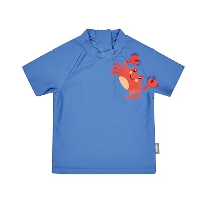 Sterntaler Badeshirt Krabbe – Baby- & Kinder-Badeshirt aus Elasthan-Bademodenstoff, Kurzarm, Krabben-Druck mit 3D-Scheren, Reißverschluss hinten, Stehkragen, UV-Schutz 50+, meerblau, Größe 104 Sterntaler Badeshirt Krabbe – Baby- & Kinder-Badeshirt aus Elasthan-Bademodenstoff, Kurzarm, Krabben-Druck mit 3D-Scheren, Reißverschluss hinten, Stehkragen, UV-Schutz 50+, meerblau, Größe 104