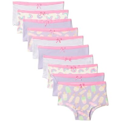 Amazon Mädchen Boyshort-Unterhosen aus Baumwoll-Jersey, 10er Pack, Flieder, Regenbogen, Streifen, 10-11 Jahre Amazon Mädchen Boyshort-Unterhosen aus Baumwoll-Jersey, 10er Pack, Flieder, Regenbogen, Streifen, 10-11 Jahre