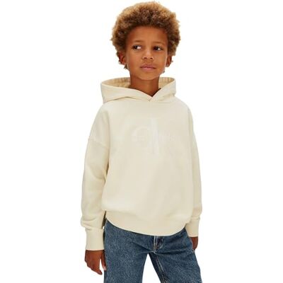 Calvin Jungen Hoodie Mono Logo mit Kapuze, Gelb (Vanilla Ice 11-0104 TCX), 8 Jahre Calvin Jungen Hoodie Mono Logo mit Kapuze, Gelb (Vanilla Ice 11-0104 TCX), 8 Jahre