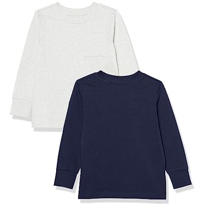 Amazon Unisex Kinder Langarm-T-Shirt mit Rippbündchen, 2er-Pack, Dunkles Marineblau/Grau Meliert, 6-7 Jahre Amazon Unisex Kinder Langarm-T-Shirt mit Rippbündchen, 2er-Pack, Dunkles Marineblau/Grau Meliert, 6-7 Jahre