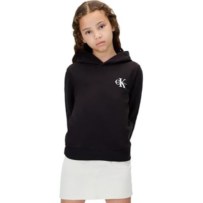 Calvin Kinder Unisex Hoodie Small Monogram mit Rippstrick-Saum, Schwarz (Ck Black), 8 Jahre Calvin Kinder Unisex Hoodie Small Monogram mit Rippstrick-Saum, Schwarz (Ck Black), 8 Jahre
