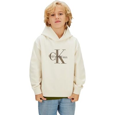 Calvin Jungen Hoodie Light Monologo mit Logo, Weiß (Whitecap Gray), 8 Jahre Calvin Jungen Hoodie Light Monologo mit Logo, Weiß (Whitecap Gray), 8 Jahre