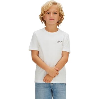 Calvin Jungen T-Shirt Kurzarm Minimal Logo aus Baumwolle, Weiß (Bright White), 4 Jahre Calvin Jungen T-Shirt Kurzarm Minimal Logo aus Baumwolle, Weiß (Bright White), 4 Jahre
