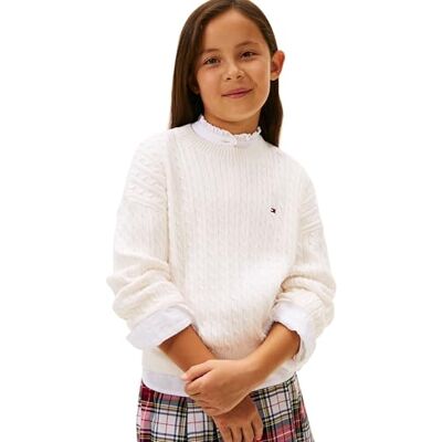 Tommy Hilfiger Mädchen Pullover Cable Sweater Zopfstrickmuster, Weiß (Ivory Silk), 12 Jahre Tommy Hilfiger Mädchen Pullover Cable Sweater Zopfstrickmuster, Weiß (Ivory Silk), 12 Jahre