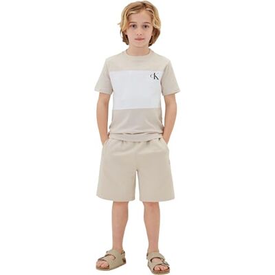 Calvin Jungen 2er Pack T-Shirts Kurzarm Color Block aus Baumwolle, Beige (Oatmeal 13-0401 TCX), 4 Jahre Calvin Jungen 2er Pack T-Shirts Kurzarm Color Block aus Baumwolle, Beige (Oatmeal 13-0401 TCX), 4 Jahre