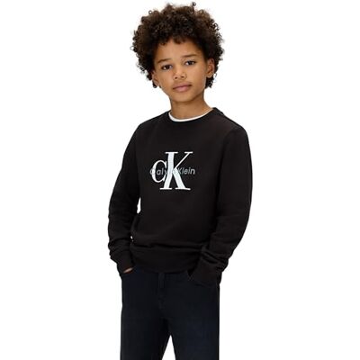 Calvin Kinder Unisex Sweatshirt Monogram Terry mit Rundhalsausschnitt, Schwarz (Ck Black), 4 Jahre Calvin Kinder Unisex Sweatshirt Monogram Terry mit Rundhalsausschnitt, Schwarz (Ck Black), 4 Jahre