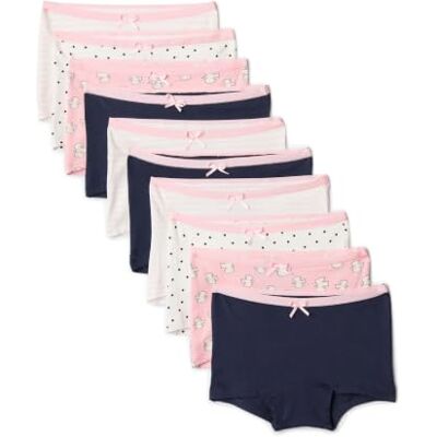 Amazon Mädchen Boxershort-Unterhosen aus Baumwoll-Jersey, 10er Pack, Punkt/Streifen/Marineblau, 10-11 Jahre Amazon Mädchen Boxershort-Unterhosen aus Baumwoll-Jersey, 10er Pack, Punkt/Streifen/Marineblau, 10-11 Jahre