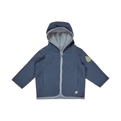 Sterntaler Babyjacke zum Wenden – mit Kapuze & Dino Rexi-Applikation – Baumwolljersey – bequeme Jungen Jacke mit Druckknöpfen – Pünktchen-/Uni-Design Babykleidung ab Geburt – graublau – Größe 50 Sterntaler Babyjacke zum Wenden – mit Kapuze & Dino Rexi-Applikation – Baumwolljersey – bequeme Jungen Jacke mit Druckknöpfen – Pünktchen-/Uni-Design Babykleidung ab Geburt – graublau – Größe 50