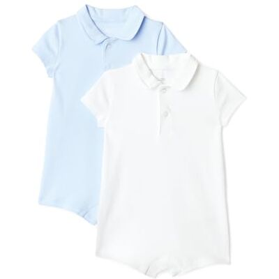 Amazon x Sofia Grainge Baby Jungen Kurzärmeliger Polo-Strampler aus Baumwolle, 2er-Pack, Hellblau/Weiß, 18 Monate Amazon x Sofia Grainge Baby Jungen Kurzärmeliger Polo-Strampler aus Baumwolle, 2er-Pack, Hellblau/Weiß, 18 Monate