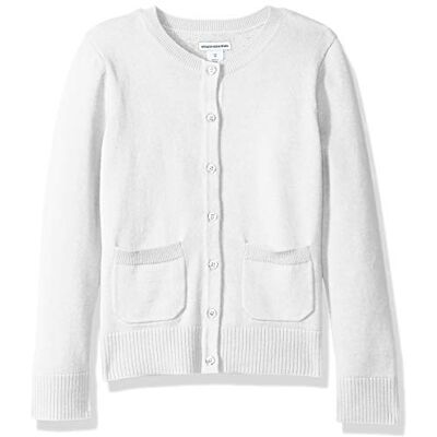 Amazon Mädchen Schmal geschnittener Cardigan-Pullover mit Rundhalsausschnitt, Weiß, 4 Jahre Amazon Mädchen Schmal geschnittener Cardigan-Pullover mit Rundhalsausschnitt, Weiß, 4 Jahre