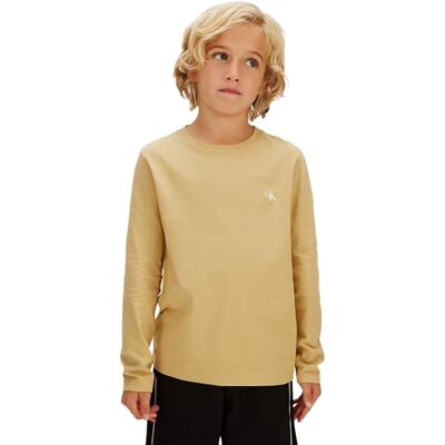 Calvin Jungen 2er Pack Langarmshirts Chest Mono mit Rundhalsausschnitt, Beige (Sandy Beige/Whitecap Grey), 12 Jahre Calvin Jungen 2er Pack Langarmshirts Chest Mono mit Rundhalsausschnitt, Beige (Sandy Beige/Whitecap Grey), 12 Jahre