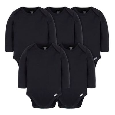 Gerber Baby Langarm-Strampler, Multipack, Interlock, 180 g/m², Schwarz, 6–9 Monate Gerber Baby Langarm-Strampler, Multipack, Interlock, 180 g/m², Schwarz, 6–9 Monate