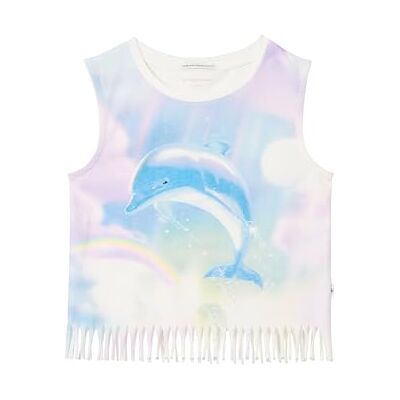 TOM TAILOR Mädchen Kinder Fransen Tanktop mit Delphin-Print, Whisper White, 92/98 TOM TAILOR Mädchen Kinder Fransen Tanktop mit Delphin-Print, Whisper White, 92/98