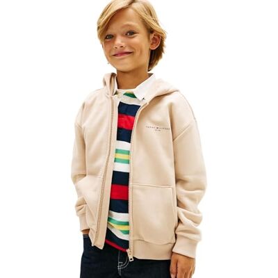 Tommy Hilfiger Kinder Unisex Hoodie mit Reißverschluss Mini Corp und Rippstrick-Saum, Beige (Classic Beige), 16 Jahre Tommy Hilfiger Kinder Unisex Hoodie mit Reißverschluss Mini Corp und Rippstrick-Saum, Beige (Classic Beige), 16 Jahre