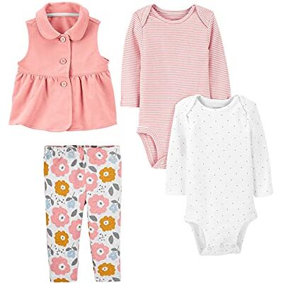 Simple Joys by Carter's Baby Mädchen 4-Piece Bodysuit and Vest Set Modisches Unterhemd, Rosa/Weiß Punkte/Floral/Streifen, 0 Monate (4er Pack) Simple Joys by Carter's Baby Mädchen 4-Piece Bodysuit and Vest Set Modisches Unterhemd, Rosa/Weiß Punkte/Floral/Streifen, 0 Monate (4er Pack)