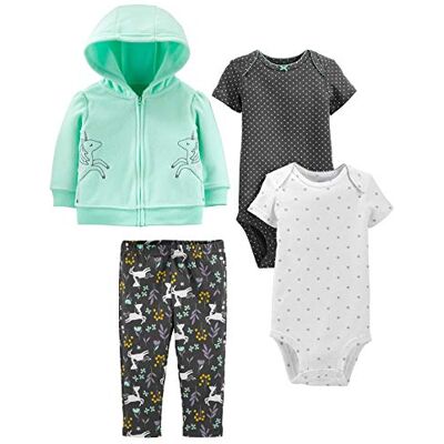 Simple Joys by Carter's Baby-Mädchen 4-Piece Jacket, Pant, and Bodysuit Layette-Set, Minzgrün Einhorn/Schwarz Punkte/Weiß Schneeflocke/Floral, 0-3 Monate Simple Joys by Carter's Baby-Mädchen 4-Piece Jacket, Pant, and Bodysuit Layette-Set, Minzgrün Einhorn/Schwarz Punkte/Weiß Schneeflocke/Floral, 0-3 Monate