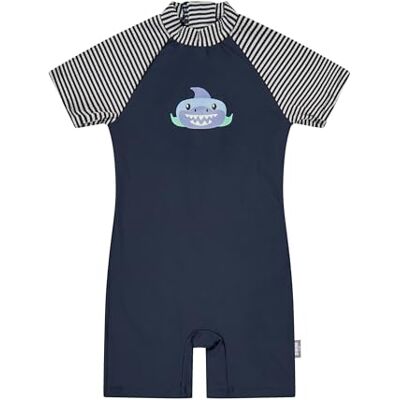 Sterntaler Schwimmanzug Hai – Baby- & Kinder-Schwimmanzug aus Bademodenstoff mit Elasthan, Kurzarm, Seersucker-Ärmel & Kragen, Hai-Druck, Reißverschluss hinten, Stehkragen, Größe 80 Sterntaler Schwimmanzug Hai – Baby- & Kinder-Schwimmanzug aus Bademodenstoff mit Elasthan, Kurzarm, Seersucker-Ärmel & Kragen, Hai-Druck, Reißverschluss hinten, Stehkragen, Größe 80