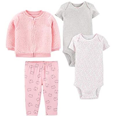 Simple Joys by Carter's Baby-Mädchen 4-Piece Jacket, Pant, and Bodysuit Layette-Set, Grau/Rosa/Weiß Herzen/Katze, 12 Monate Simple Joys by Carter's Baby-Mädchen 4-Piece Jacket, Pant, and Bodysuit Layette-Set, Grau/Rosa/Weiß Herzen/Katze, 12 Monate