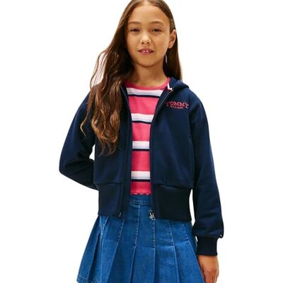 Tommy Hilfiger Mädchen Hoodie mit Reißverschluss und Rückenlogo, Blau (Dark Night Navy), 14 Jahre Tommy Hilfiger Mädchen Hoodie mit Reißverschluss und Rückenlogo, Blau (Dark Night Navy), 14 Jahre